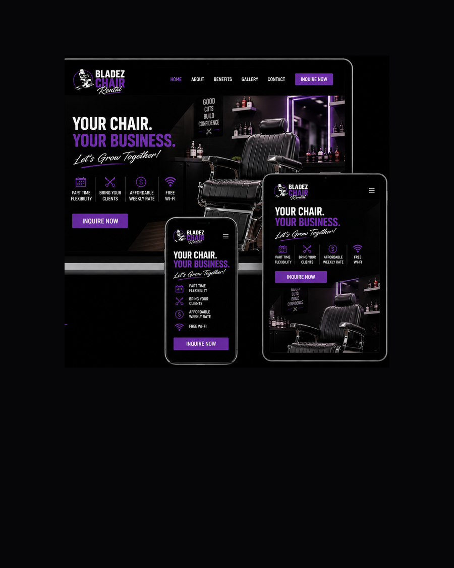 Bladez Chair Rental website — part-time barber chair and salon suite rental, Fort Worth