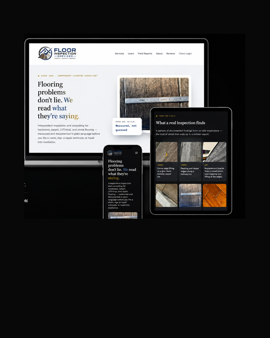 Floor Inspection Services website — independent flooring inspection and field reports, Texas